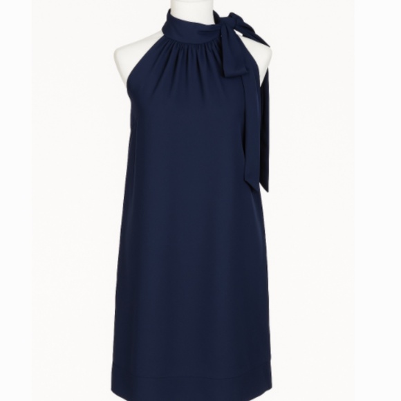 Diane Von Furstenberg Navy Blue Satin Mini Dress, Neck Tie, Size 8 - Picture 2 of 2